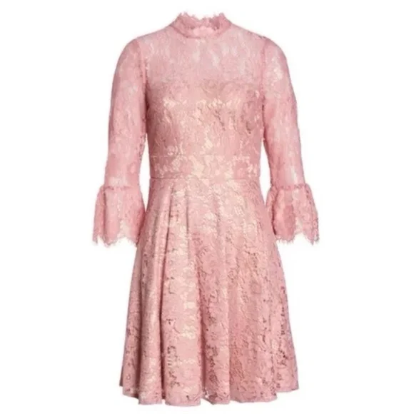 Eliza J | Bell Sleeve Lace Fit & Flare Dress in Dusty Rose size 4P - Picture 2 of 7